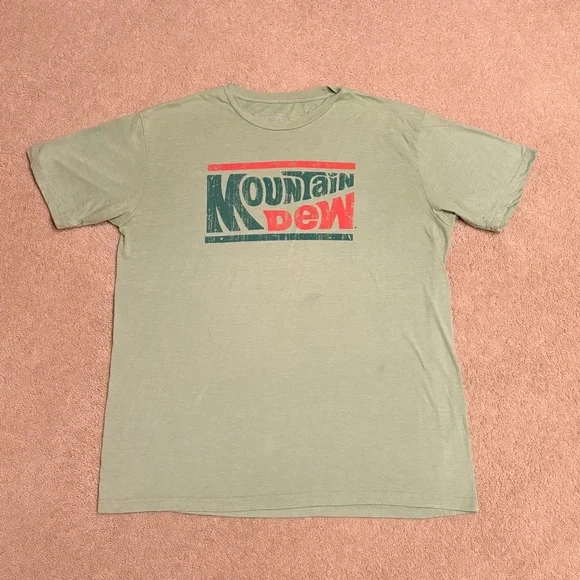 Mountain Dew Graphic T Shirt Adult XL Faded Green Short Sleeve Flaw Grunge - Picture 1 of 8
